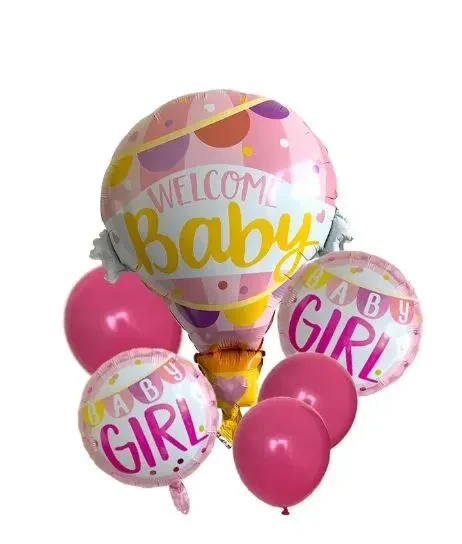 مجموعة بالونات سبوع بنت منطاد بعبارة welcome baby girl